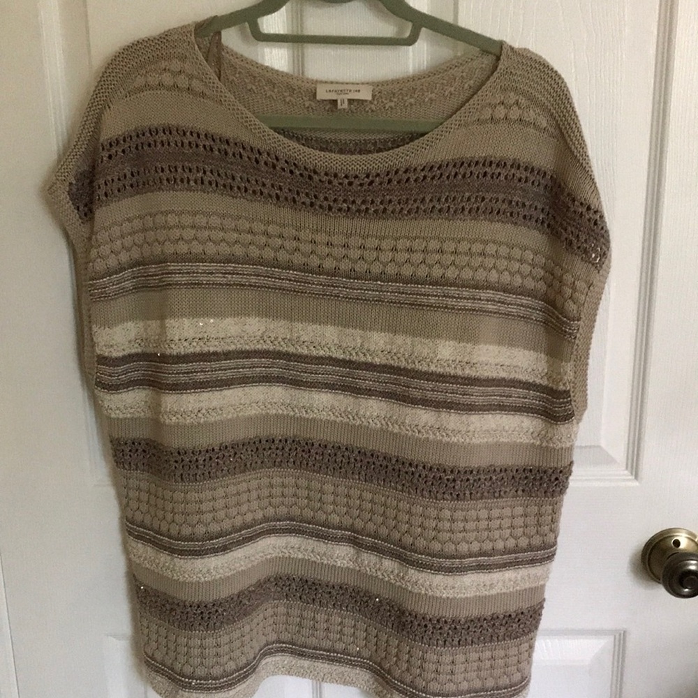 Lafayette 148 New York Striped Beige and Cream Women's vest Sweater